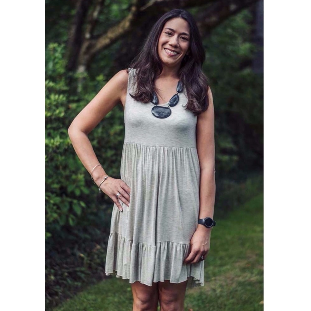 Made in the USA Cozy and soft! ❤️ Ruffled Tunic Dress, solid neutral oatmeal - Picture 2 of 4